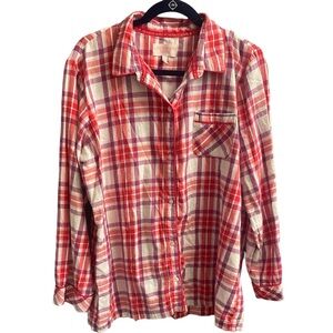XL Victoria’s Secret Pajama Top, Red &‎ White plaid, Top only